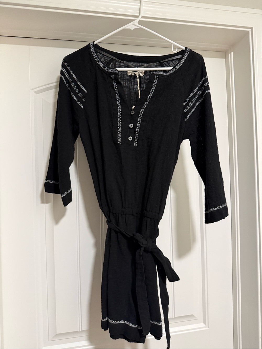 Black Tunic short romper with Embroidered Trim